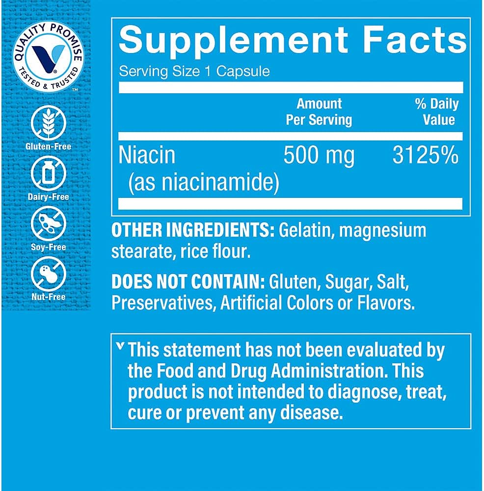 Vitamin Shoppe Niacinamide 500MG Capsules - Supports Healthy Cholesterol Levels, Once Daily Supplement - 300 Count