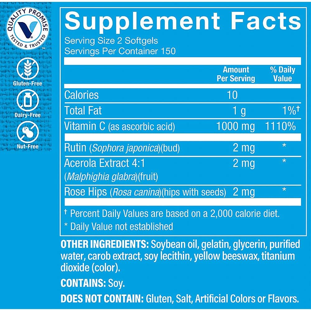 Vitamin Shoppe Vitamin C 1,000MG Softgels: Easy-to-Swallow Antioxidant for Immune & Cardiovascular Health