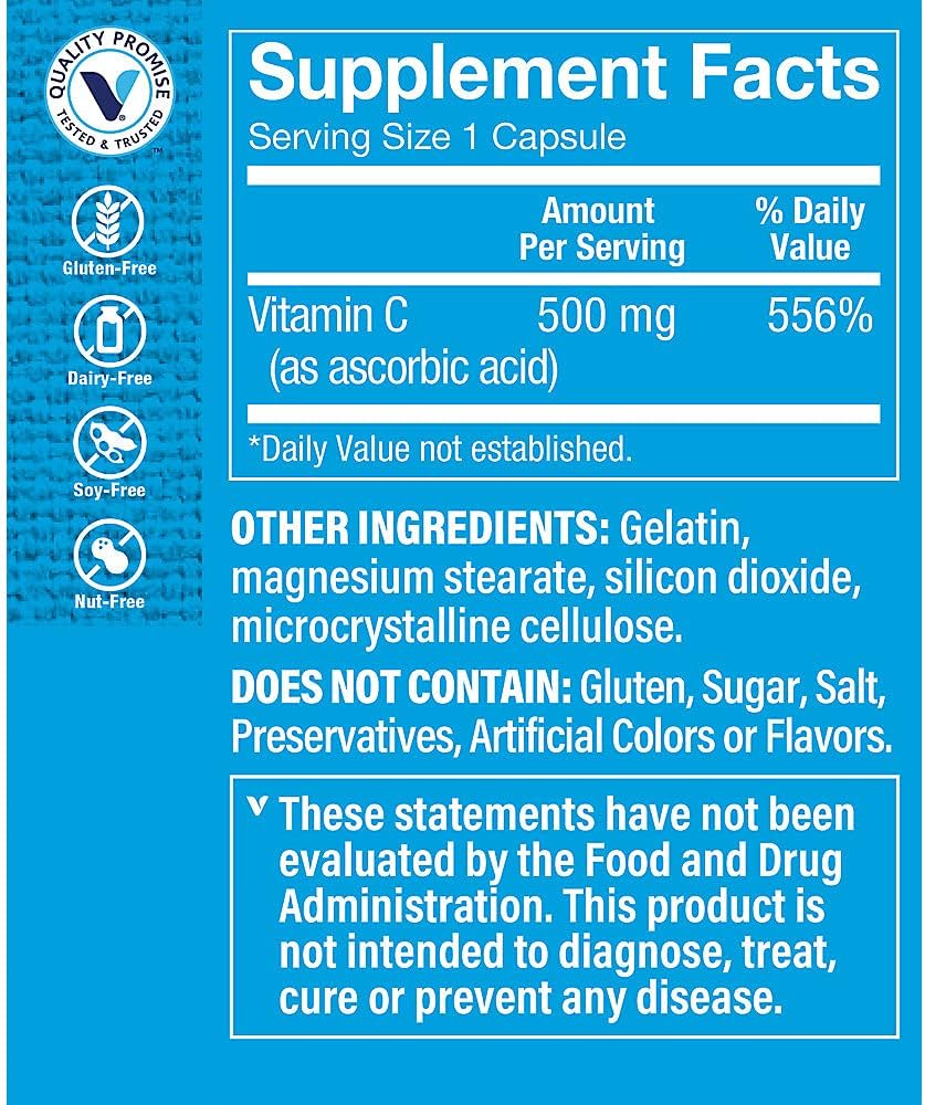 Vitamin Shoppe Vitamin C 500MG Capsules, Immune and Cardiovascular Health Support