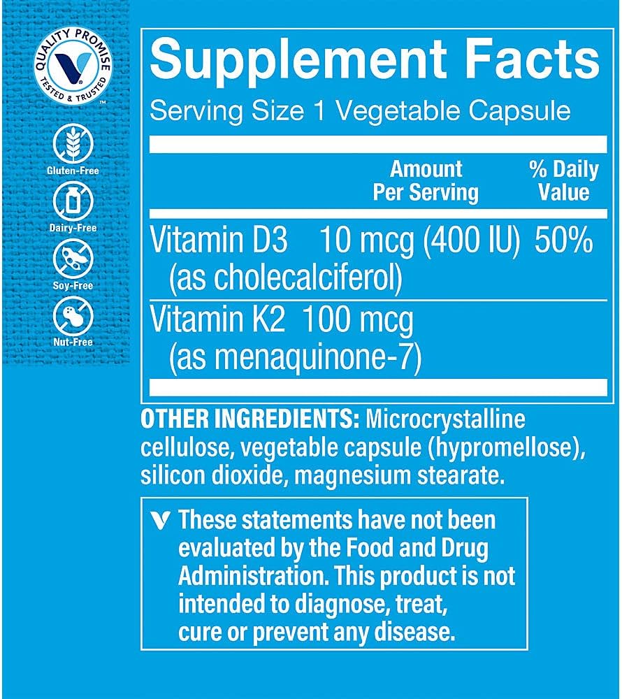 Vitamin Shoppe Vitamin K2-100 MCG - 60 Vegetarian Capsules for Bone and Heart Health