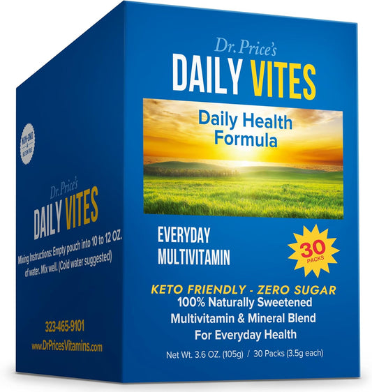 Vitamin Supplement Powder Packs for Women and Men - 30 Packets - B Complex Daily Vites - Minerals for Water - Non GMO, Gluten Free Drink Mix