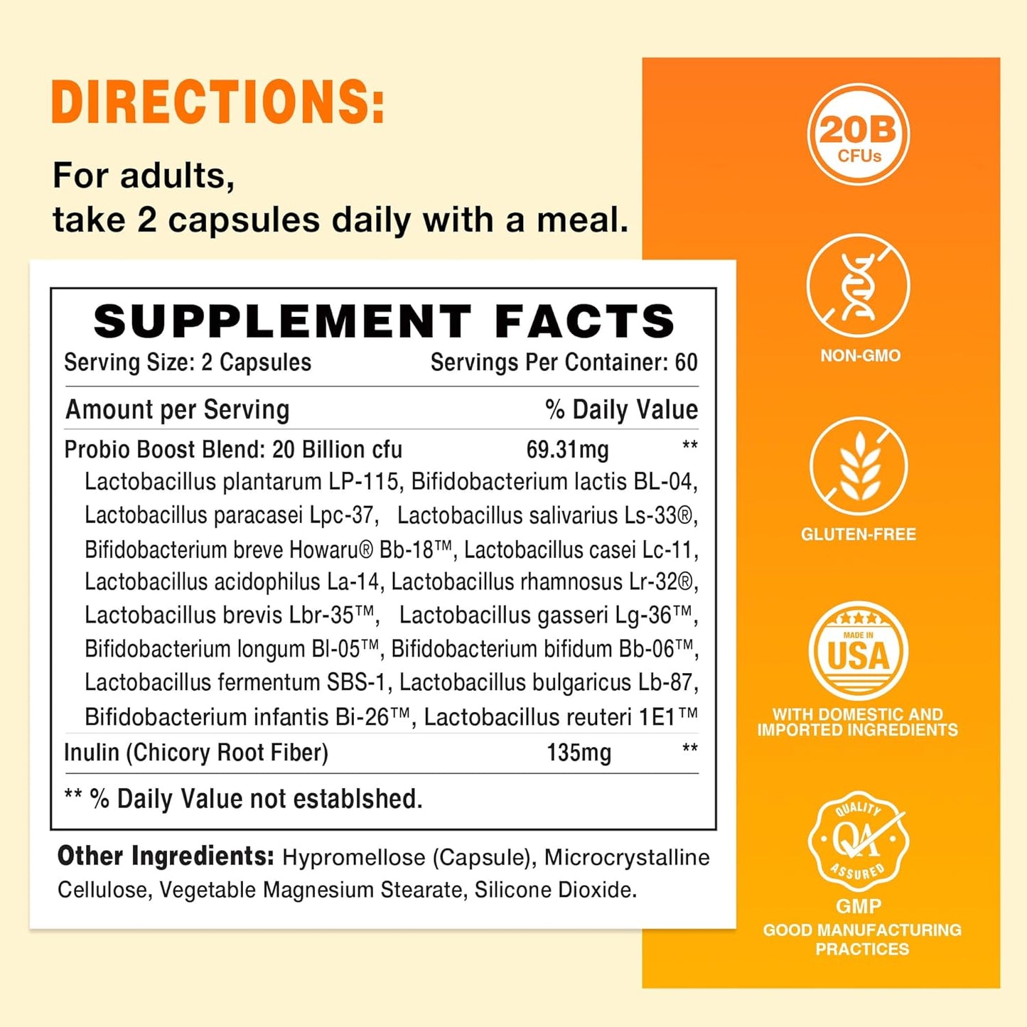 Vitamin World Probiotic 16: 20 Billion CFU, 16 Strains for Digestive & Immune Health - Non-GMO, Gluten Free, 120 Capsules