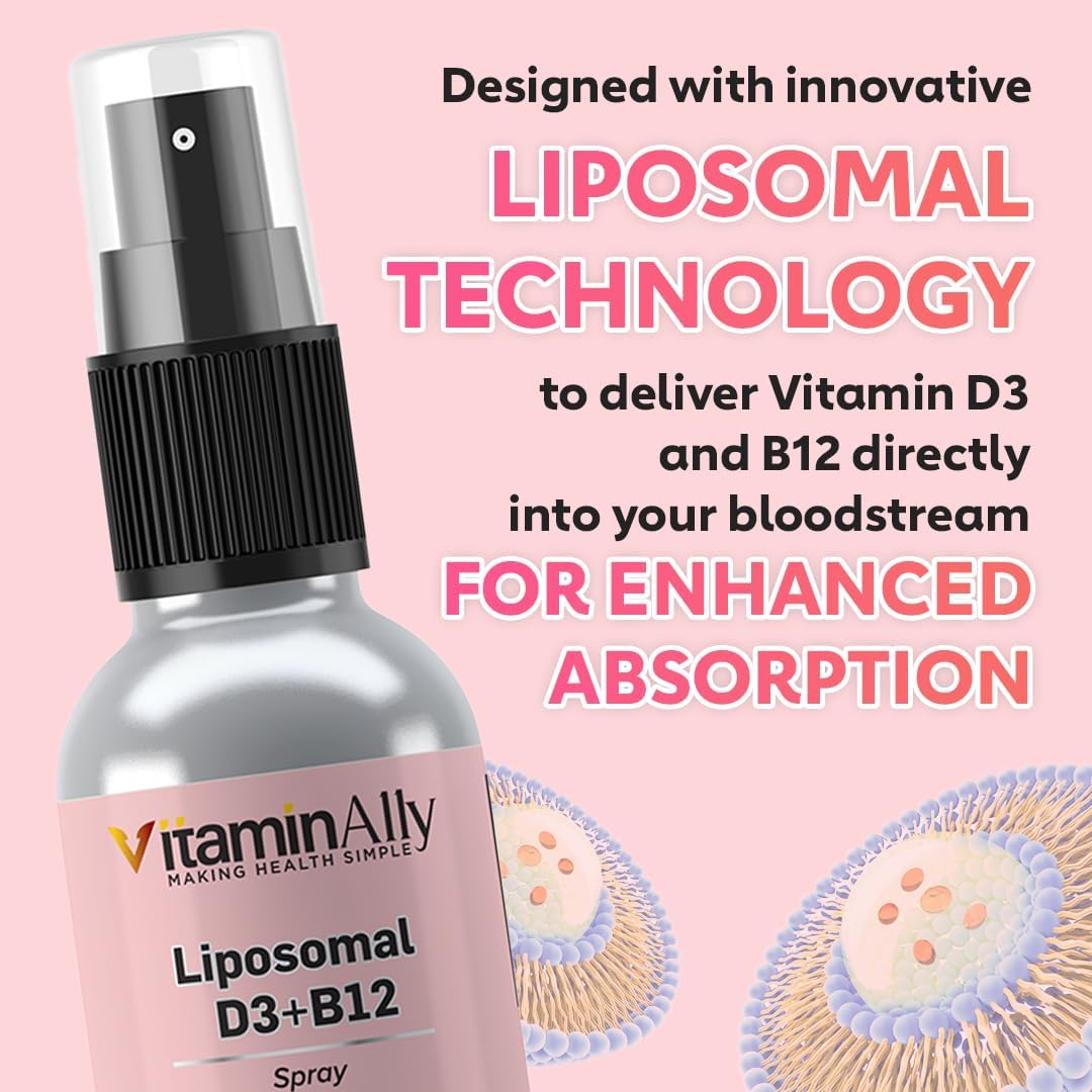 Vitaminally Liposomal Liquid Vitamin D3 and B12 Spray - 2 Month Supply - 1 fl oz - Non-GMO - Sugar Free - Immune and Bone Health Support