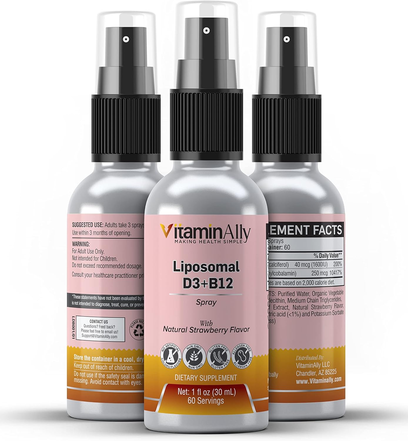 Vitaminally Liposomal Liquid Vitamin D3 and B12 Spray - 2 Month Supply - 1 fl oz - Non-GMO - Sugar Free - Immune and Bone Health Support