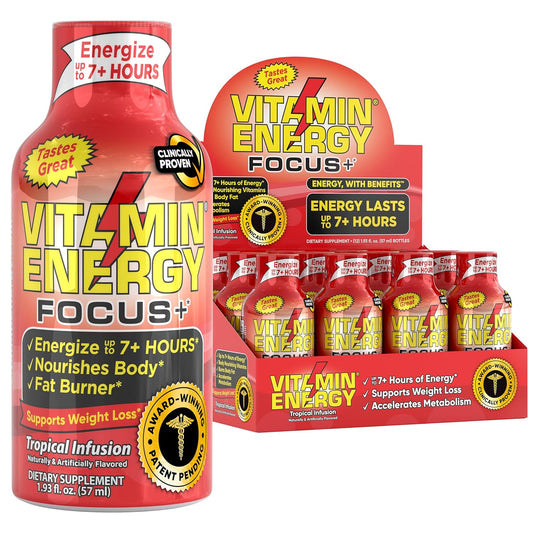 VitaminEnergy™ Keto Energy Shot (12 Pack) - Focus+ Formula with BCAAs & COQ10, Lasts 7+ Hours, 1.93 fl oz