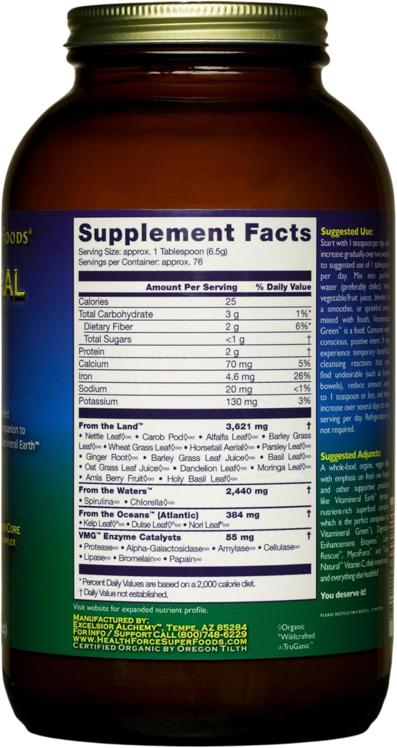 Vitamineral Green by HealthForce SuperFoods: Immune & Thyroid Support Mineral Supplement - Green Powder with Land Ingredients - 500g Vegan & Gluten-Free - BoostGo Australia
