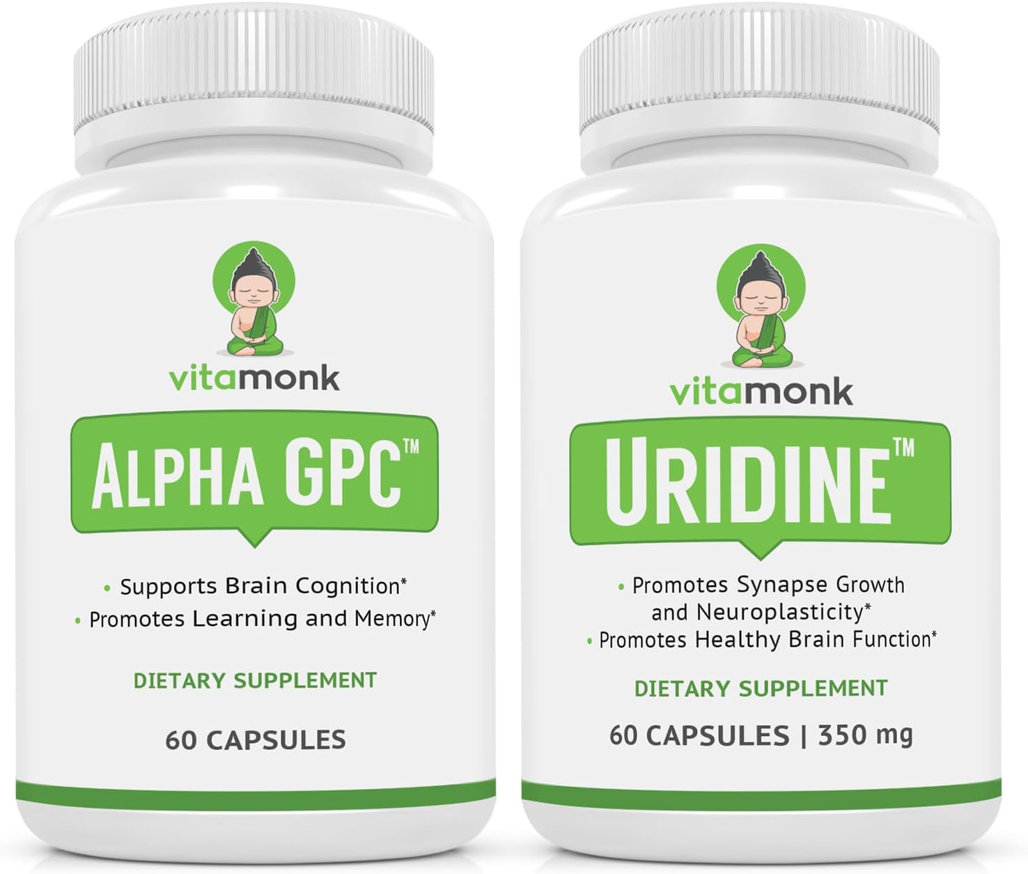VitaMonk Brain Boost Bundle with Alpha GPC, Uridine, Low Dose Caffeine, and L-Theanine - Cognitive Enhancement Supplement Pack
