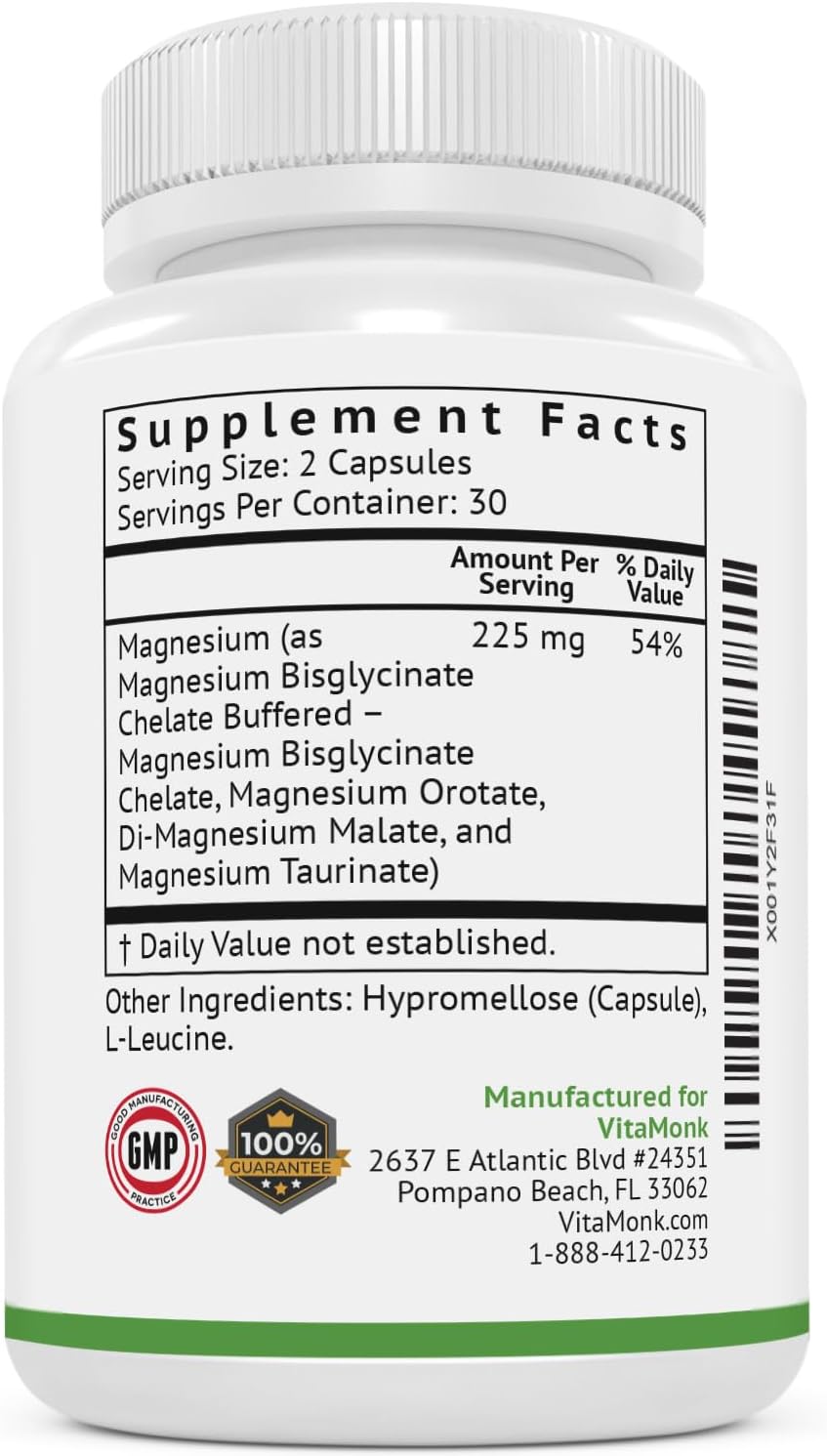 Vitamonk Quad Magnesium Blend - High Absorption Complex for Sleep, Heart, and Mood - Orotate, Glycinate, Taurate, Malate - BoostGo Australia