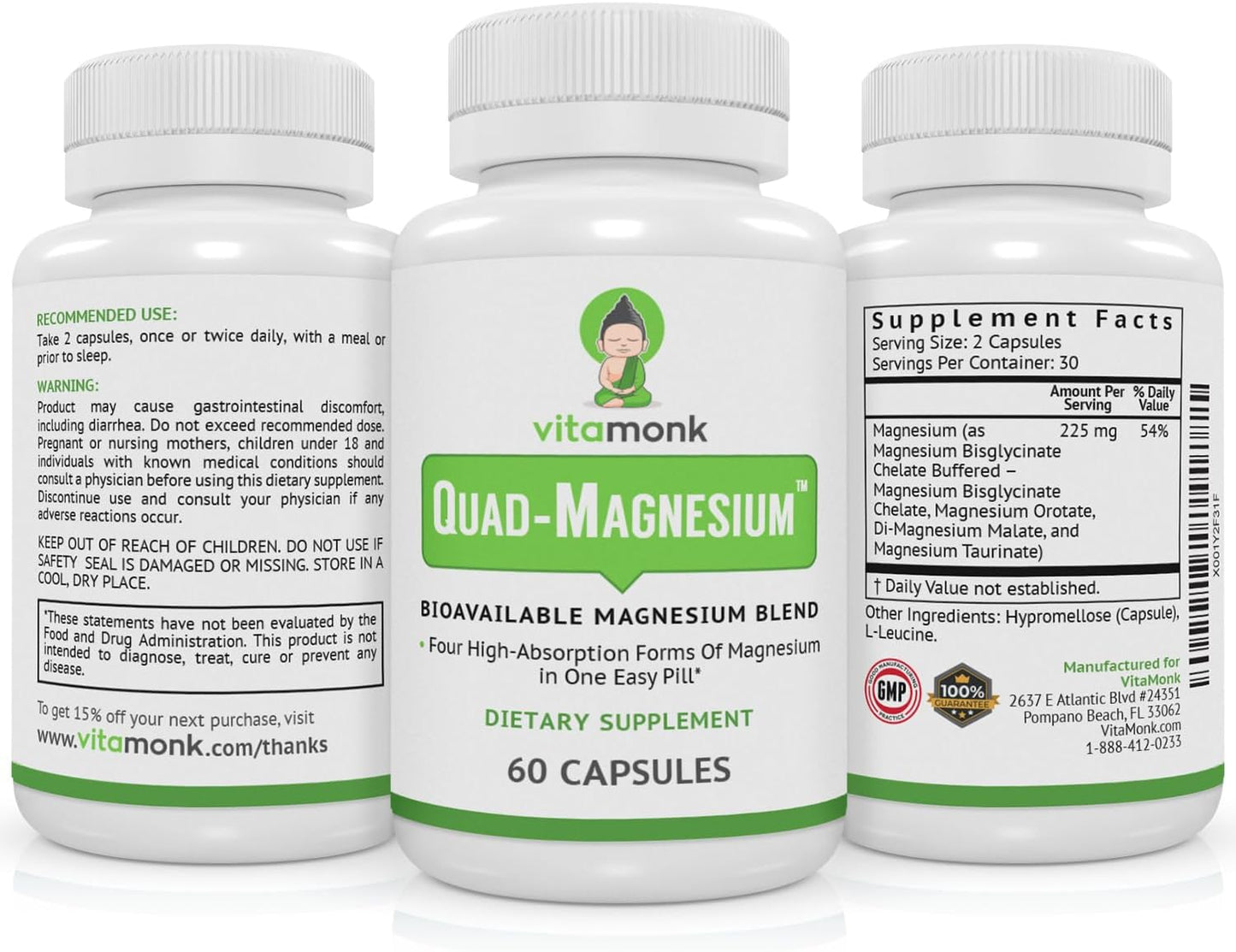 Vitamonk Quad Magnesium Blend - High Absorption Complex for Sleep, Heart, and Mood - Orotate, Glycinate, Taurate, Malate - BoostGo Australia
