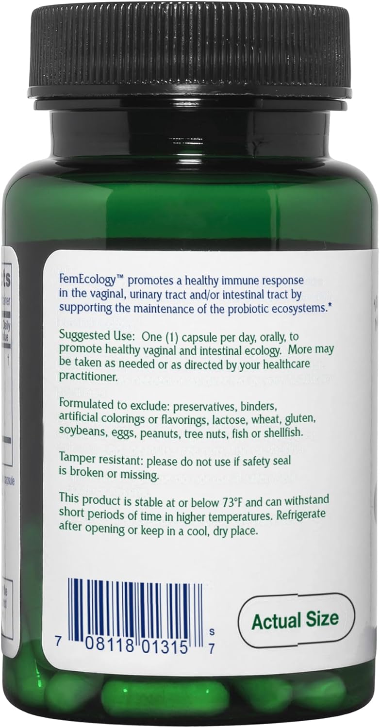 Vitanica FemEcology: Vaginal & Intestinal Probiotic Support, 30 Capsules, Vegetarian Formula
