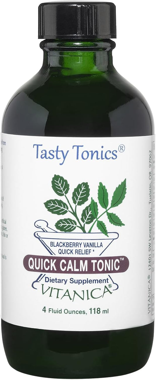 Vitanica Quick Calm Tonic - Herbal Stress Support Supplement with Lavender, Valerian, Kava, Passionflower - BlackBerry Vanilla - 4 Fl Oz