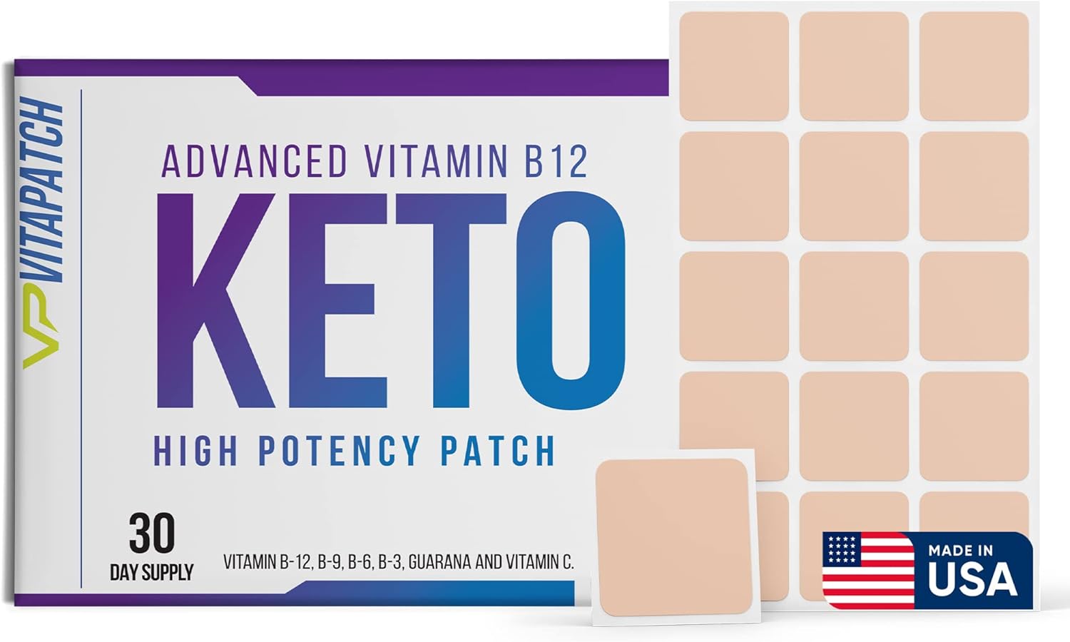 VitaPatch Keto & B12 Methylcobalamin Energy Patch - 30 Day Supply, Made in USA