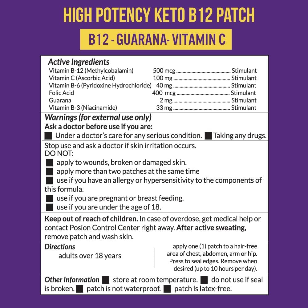 VitaPatch Keto & B12 Methylcobalamin Energy Patch - 30 Day Supply, Made in USA