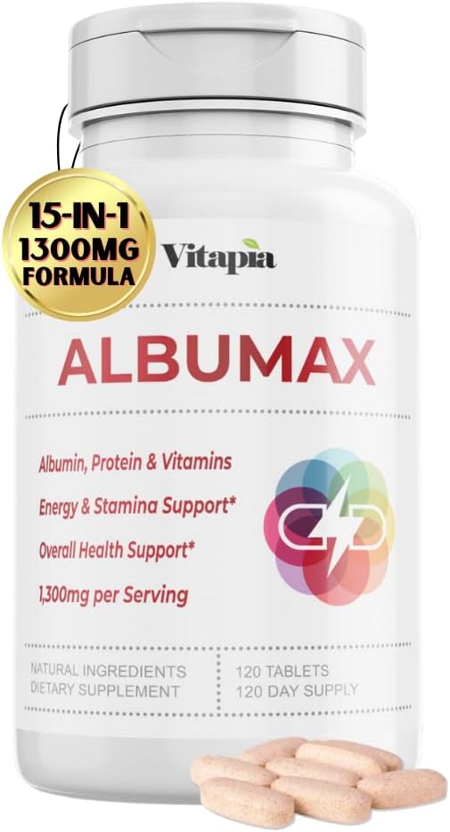 Vitapia Energy & Wellness Support Tablets with Vitamin B Complex, Amino Acids, and Protein Powder - 120 Non-GMO Gluten-Free Tablets