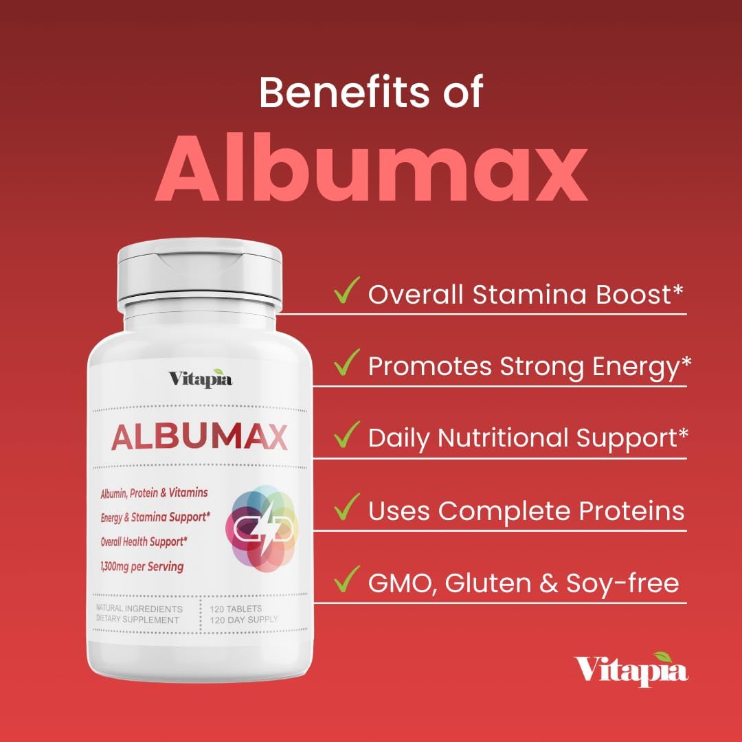 Vitapia Energy & Wellness Support Tablets with Vitamin B Complex, Amino Acids, and Protein Powder - 120 Non-GMO Gluten-Free Tablets