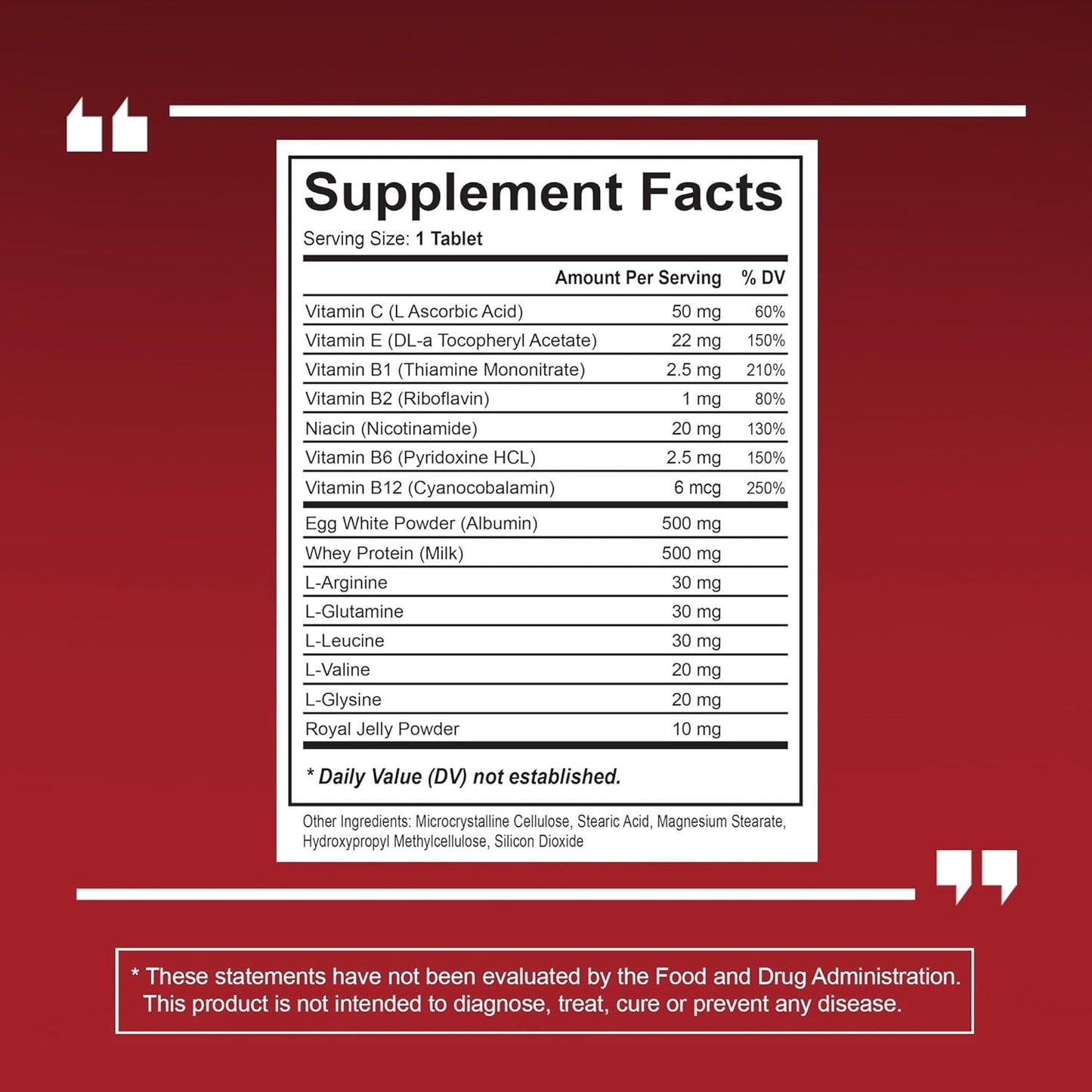 Vitapia Energy & Wellness Support Tablets with Vitamin B Complex, Amino Acids, and Protein Powder - 120 Non-GMO Gluten-Free Tablets