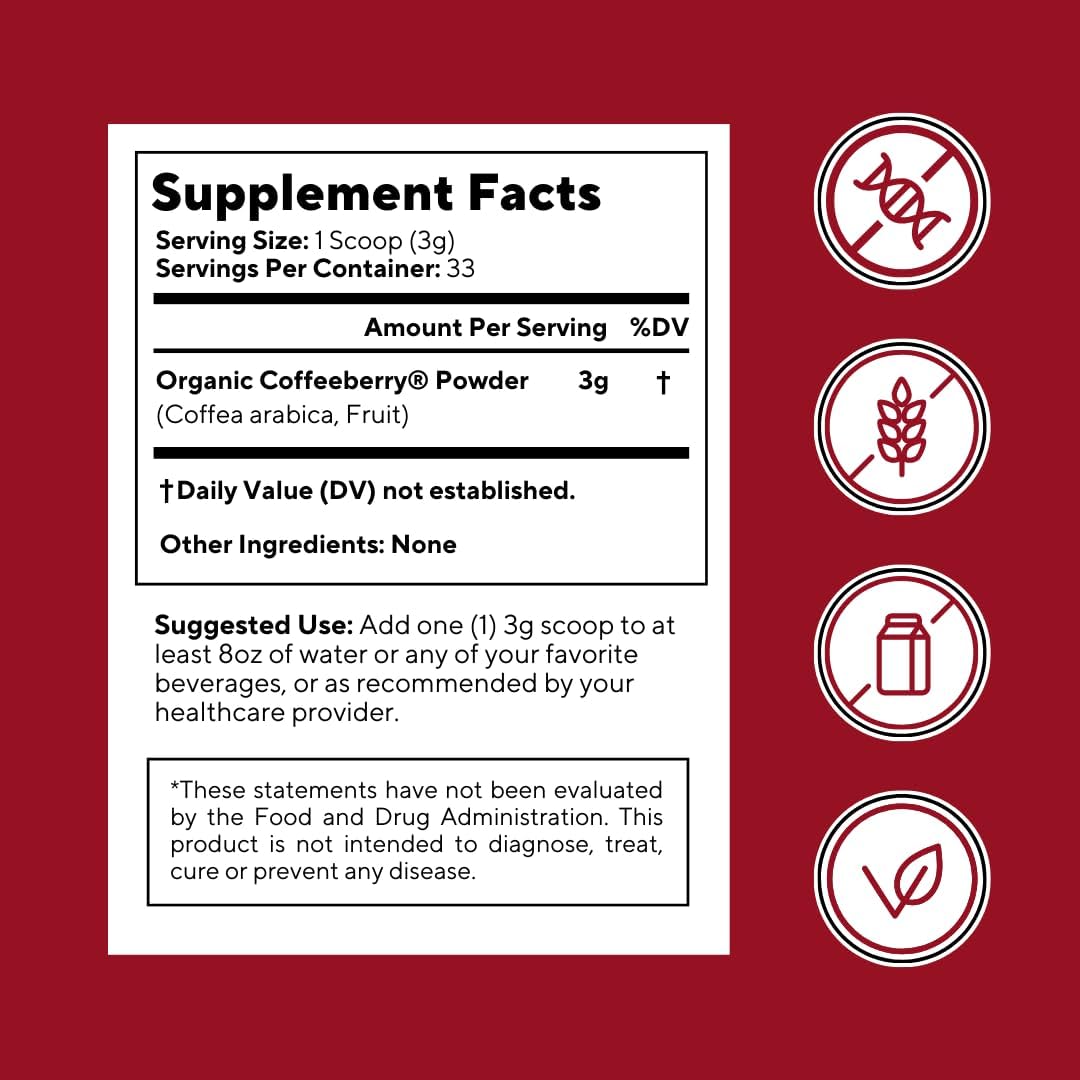 Vitapia Vitacoffee Caffeine Coffee Fruit Powder - Energy, Memory, Focus, Antioxidant - 100g, 33 Day Supply - Non-GMO, Gluten-Free, Vegan Supplement