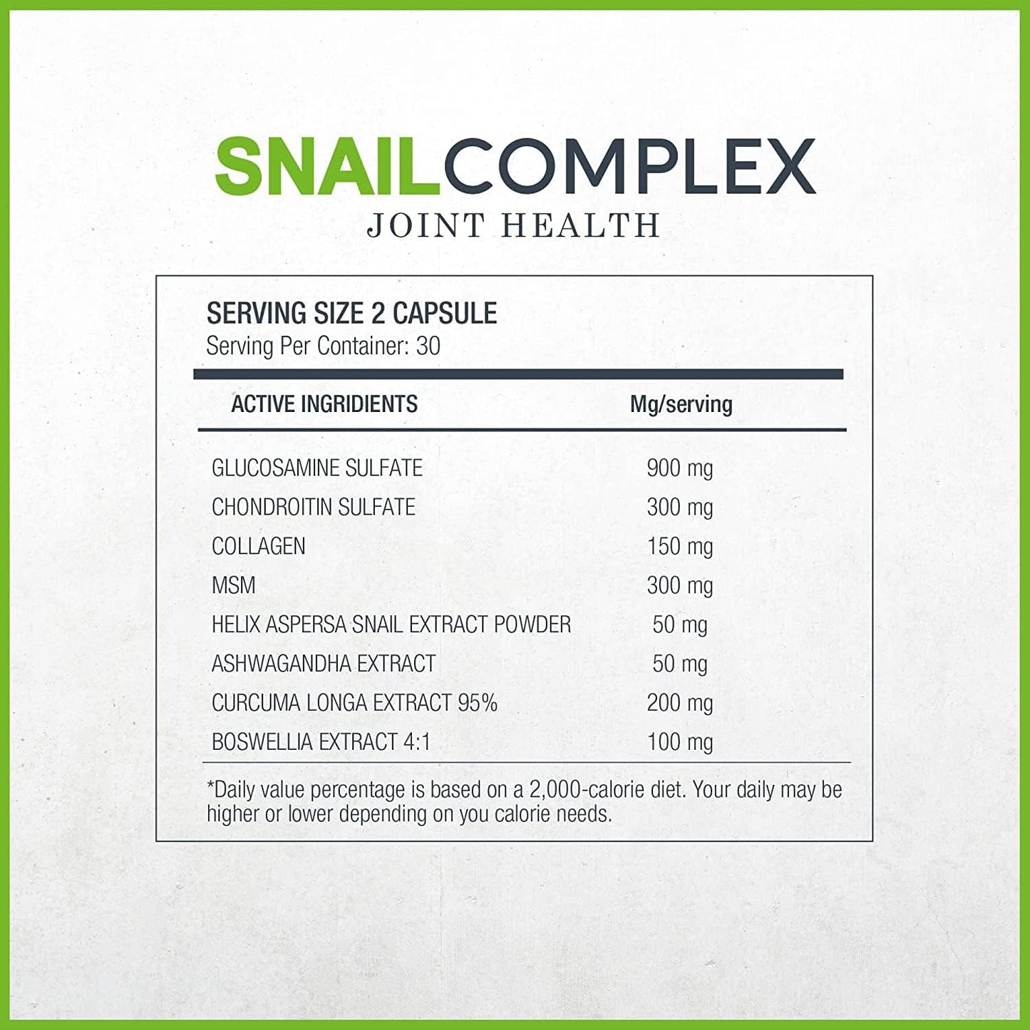 VITASEI Snail Complex Joint Supplement - 180 Capsules, Gluten-Free, Dairy-Free, Non-GMO, Vegan - with Glucosamine, Chondroitin, MSM, Collagen & More