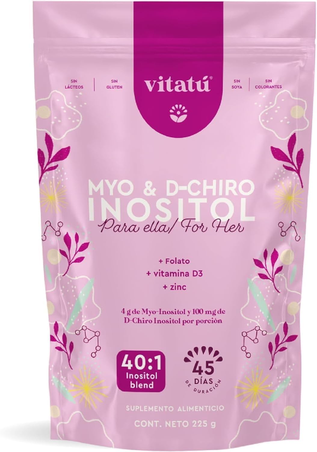 Vitatú Myo Inositol & D-Chiro Inositol 40:1 Mix with Folate, Vitamin D3, Zinc - Powdered Supplement for Women, 45 Day Supply