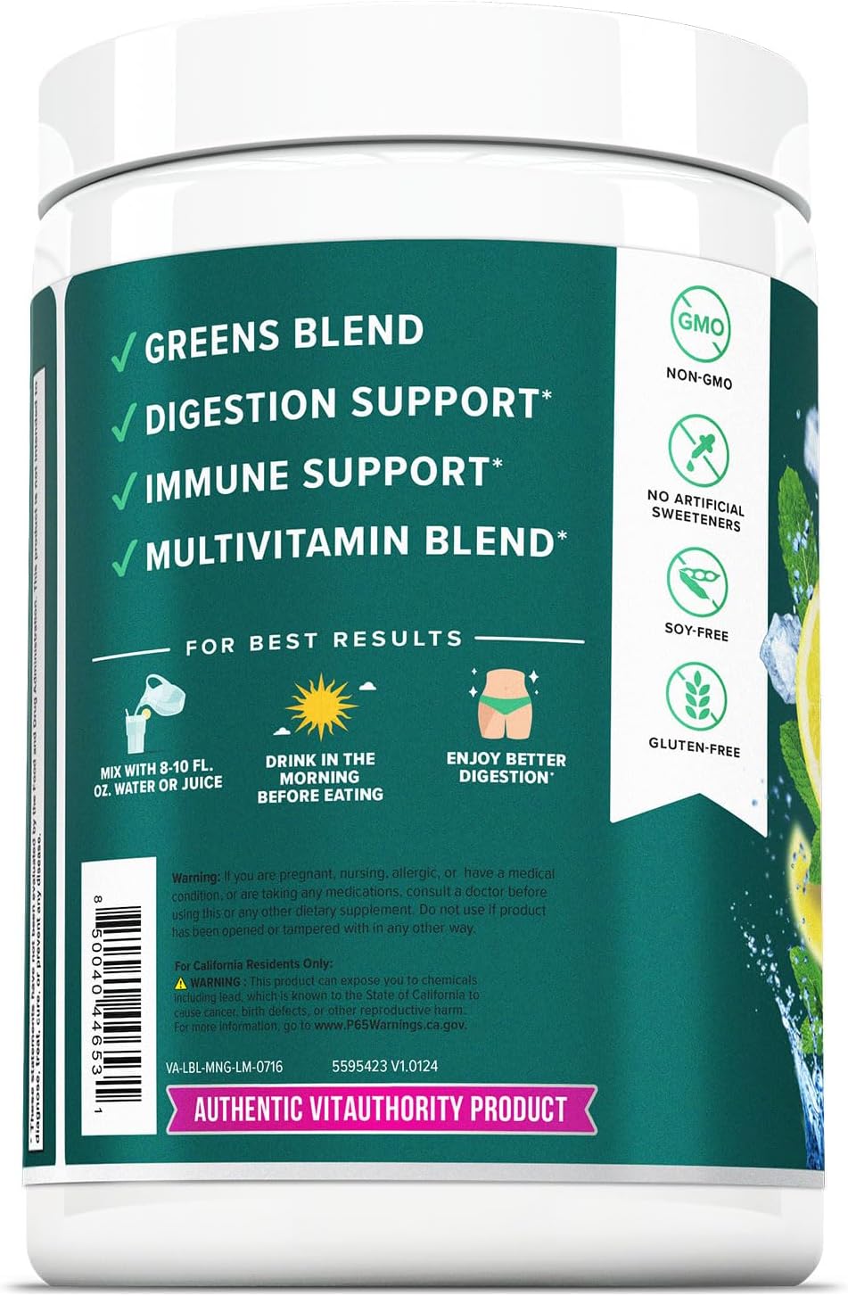 Vitauthority Vita Greens Superfood Powder: Immune & Digestive Support + Energy Boost | Daily Multivitamin Blend