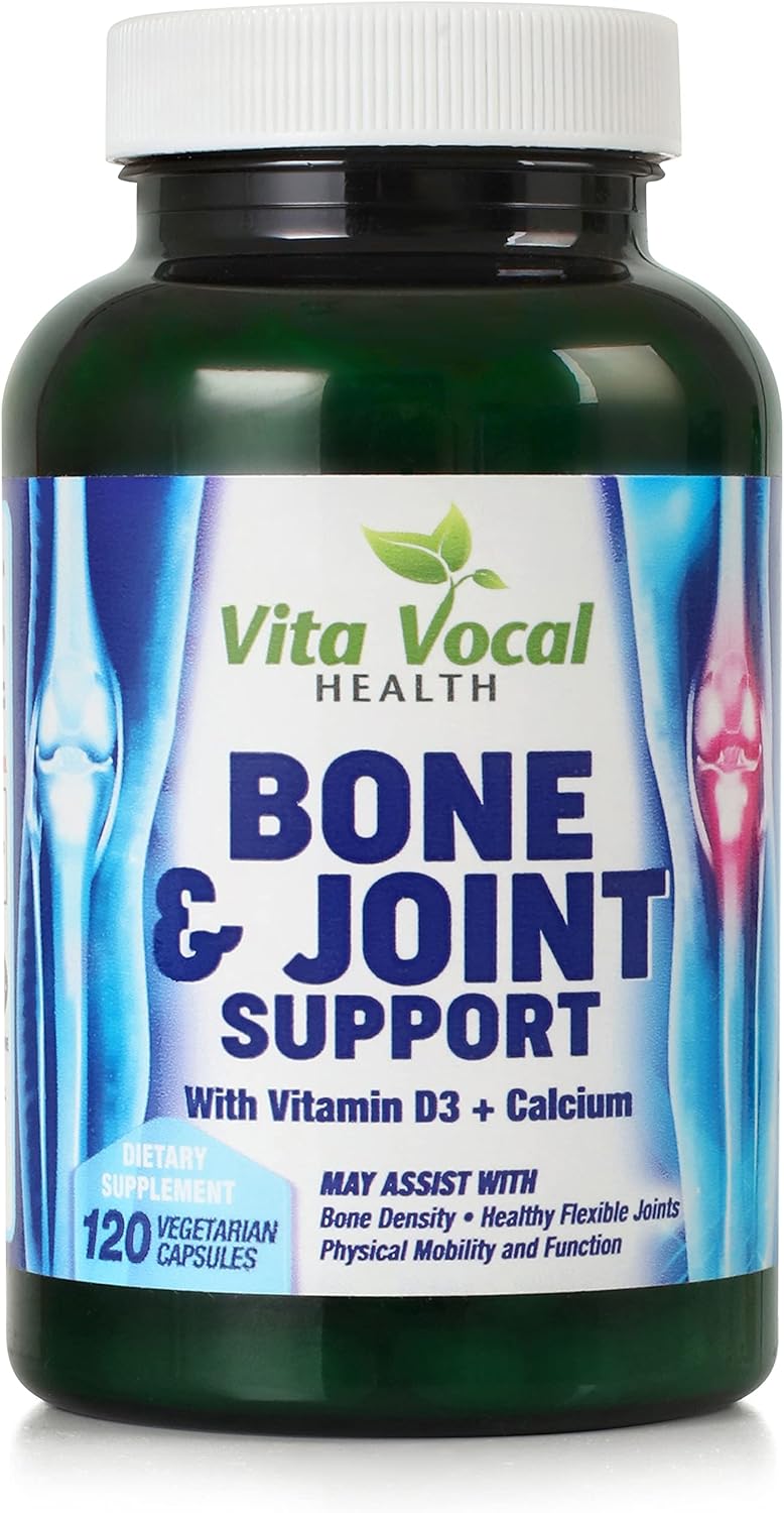 VitaVocal Bone and Joint Support Capsules with D3, K2, Calcium, Magnesium - Promotes Healthy Bones and Joints - 120 Vegetarian Capsules