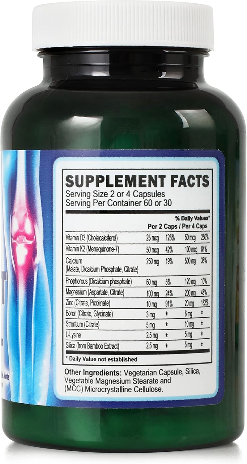 VitaVocal Bone and Joint Support Capsules with D3, K2, Calcium, Magnesium - Promotes Healthy Bones and Joints - 120 Vegetarian Capsules