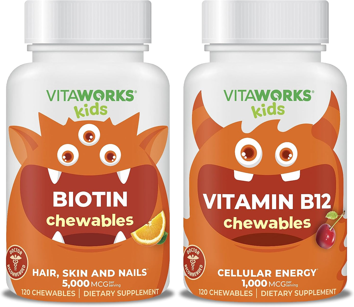 VitaWorks Kids Biotin 5000mcg & Vitamin B12 Chewables Combo Pack