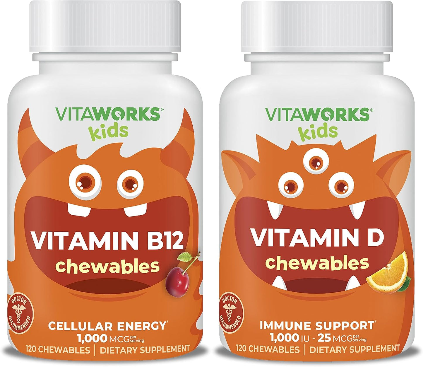 VitaWorks Kids Bundle: Vitamin B12 and D3 Chewables for Immune Support
