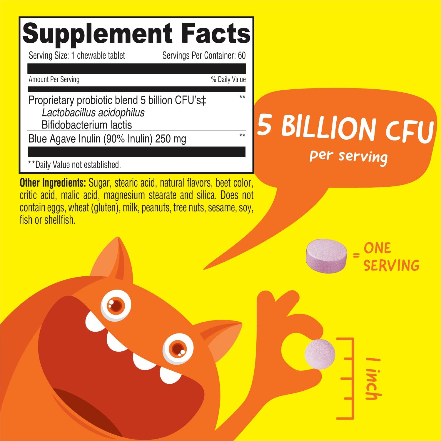 VitaWorks Kids Probiotic Chewable Tablets - Berry Flavor - 5 Billion CFU, Prebiotic Fiber, Vegan, Nut Free - Digestive Health - 60 Count - BoostGo Australia