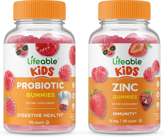VitaWorks Kids Probiotic & Zinc Gummies Bundle - 2 Billion CFU, Delicious Vitamin Supplement, Gluten & GMO Free