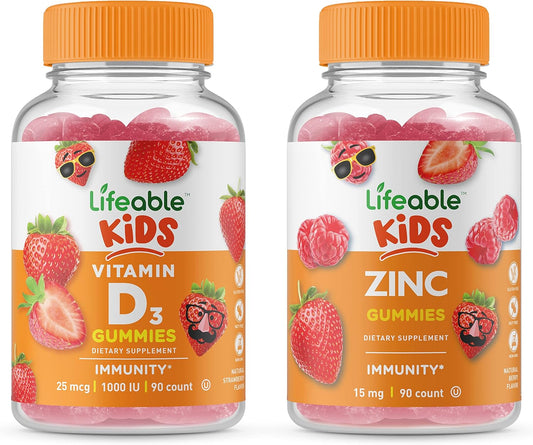 VitaWorks Kid's Vitamin D and Zinc Gummy Bundle - Gluten-Free, GMO-Free, Chewable Supplement for Kids with Great Taste