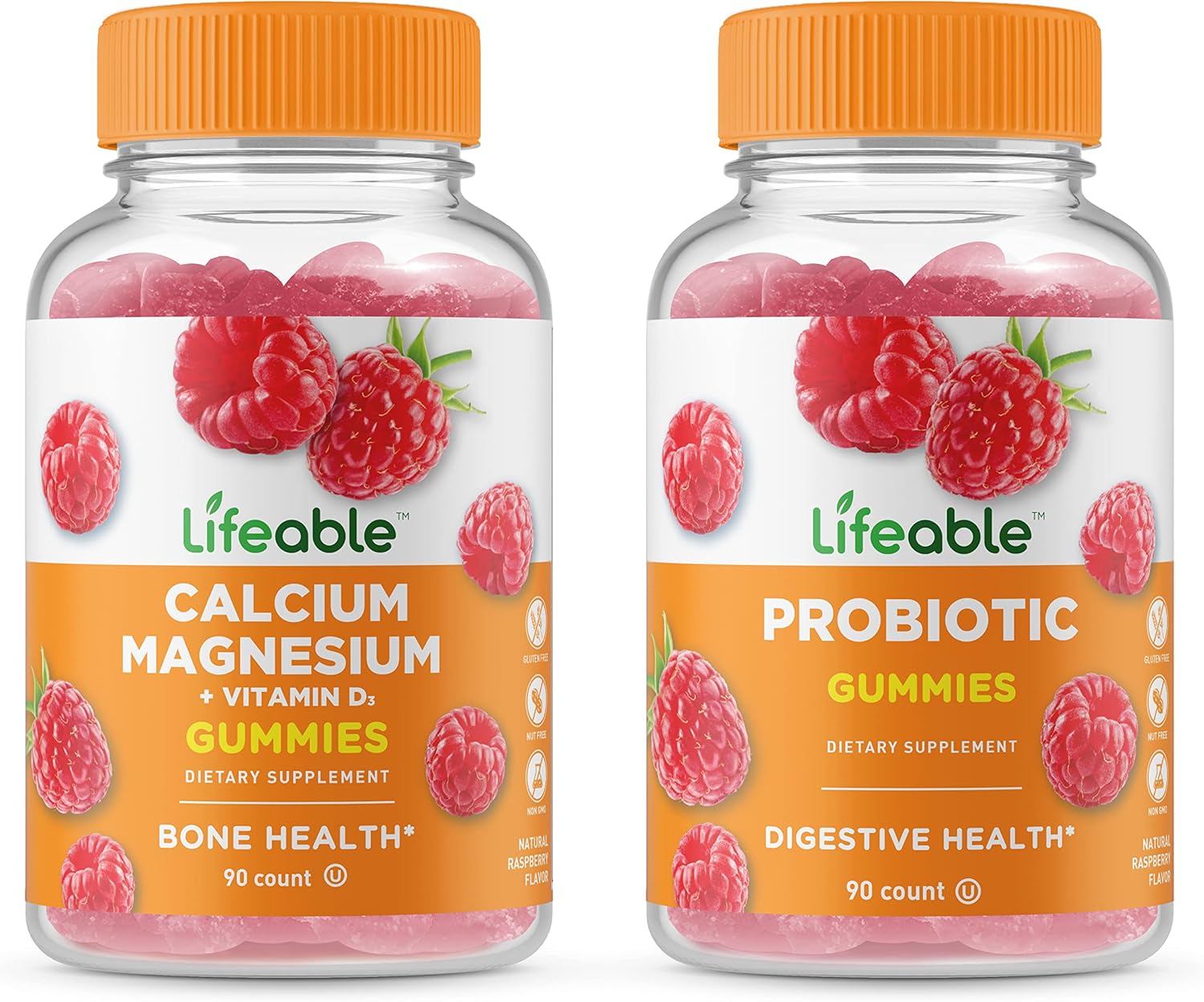 VitaWorks Lifeable Probiotic Gummies Bundle with Calcium Magnesium - 2 Billion CFU, Vitamin Supplement, Gluten-Free, GMO-Free Chewables