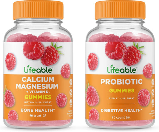 VitaWorks Lifeable Probiotic Gummies Bundle with Calcium Magnesium - 2 Billion CFU, Vitamin Supplement, Gluten-Free, GMO-Free Chewables