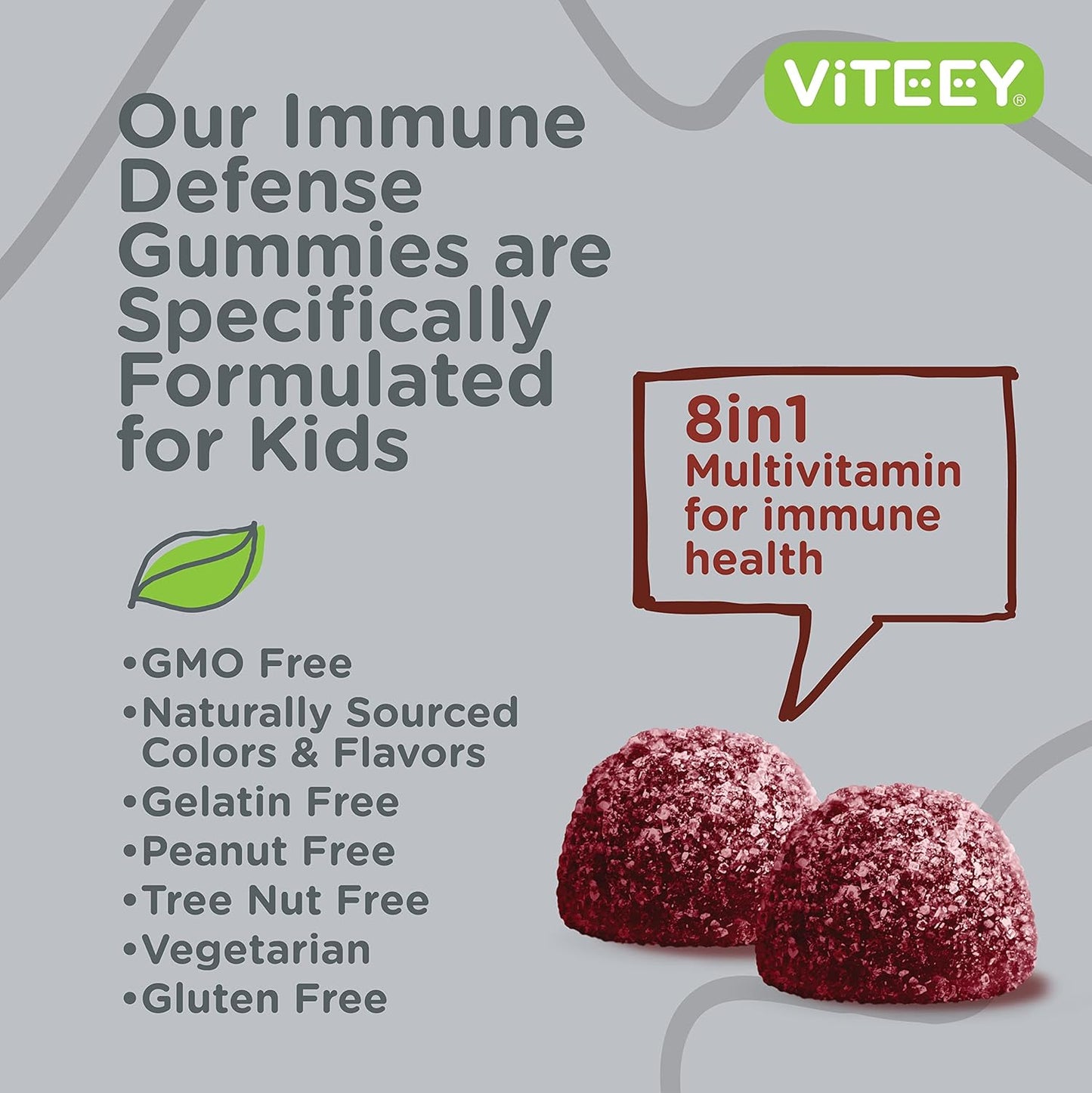 Viteey Kids Multivitamin Gummies with Probiotics - Immune Health Support with Vitamin C, D3, B12, B6, Zinc, Elderberry - Vegetarian - Berry Flavored