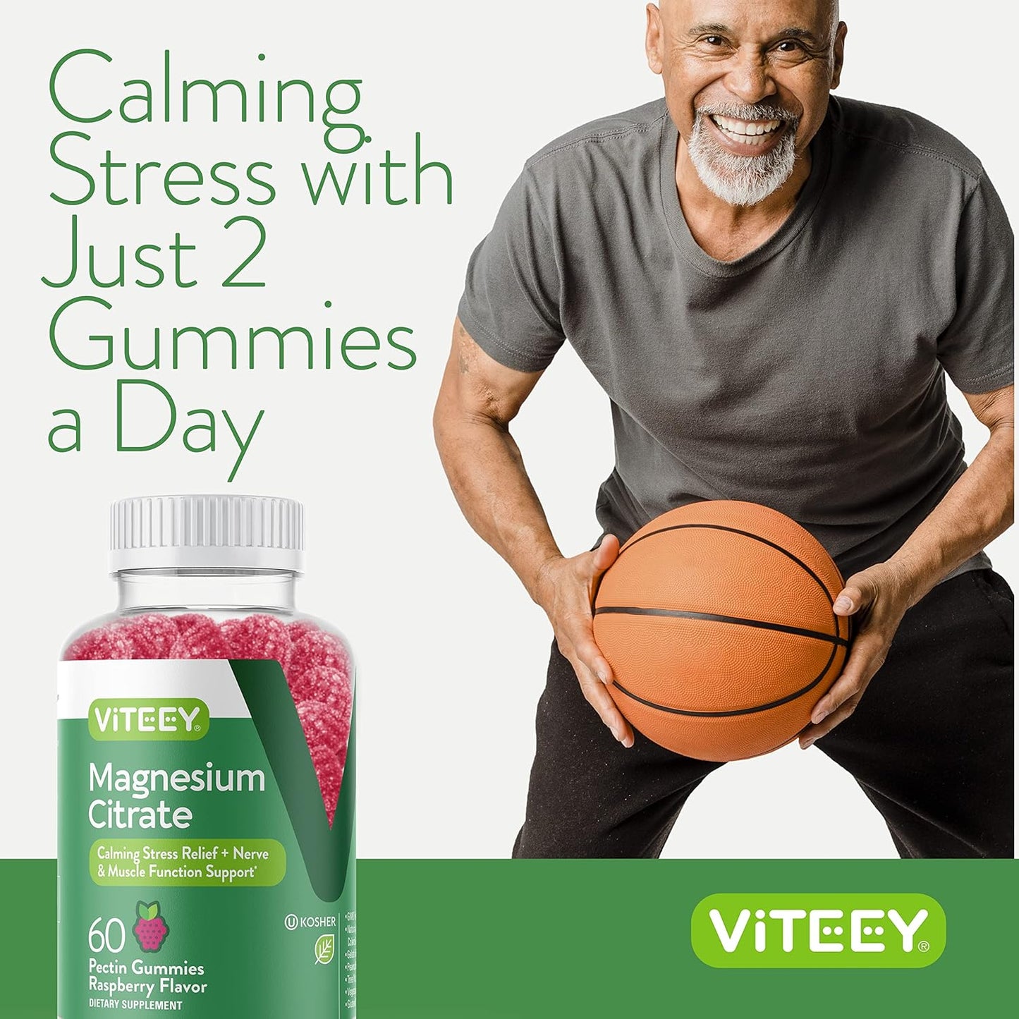 Viteey Magnesium Citrate Gummies for Adults & Teens - 66mg, Supports Calm Mood, Relaxation, Muscle Function - Vegetarian, Gelatin Free, GMO Free - Raspberry Flavored Chewable Gummy