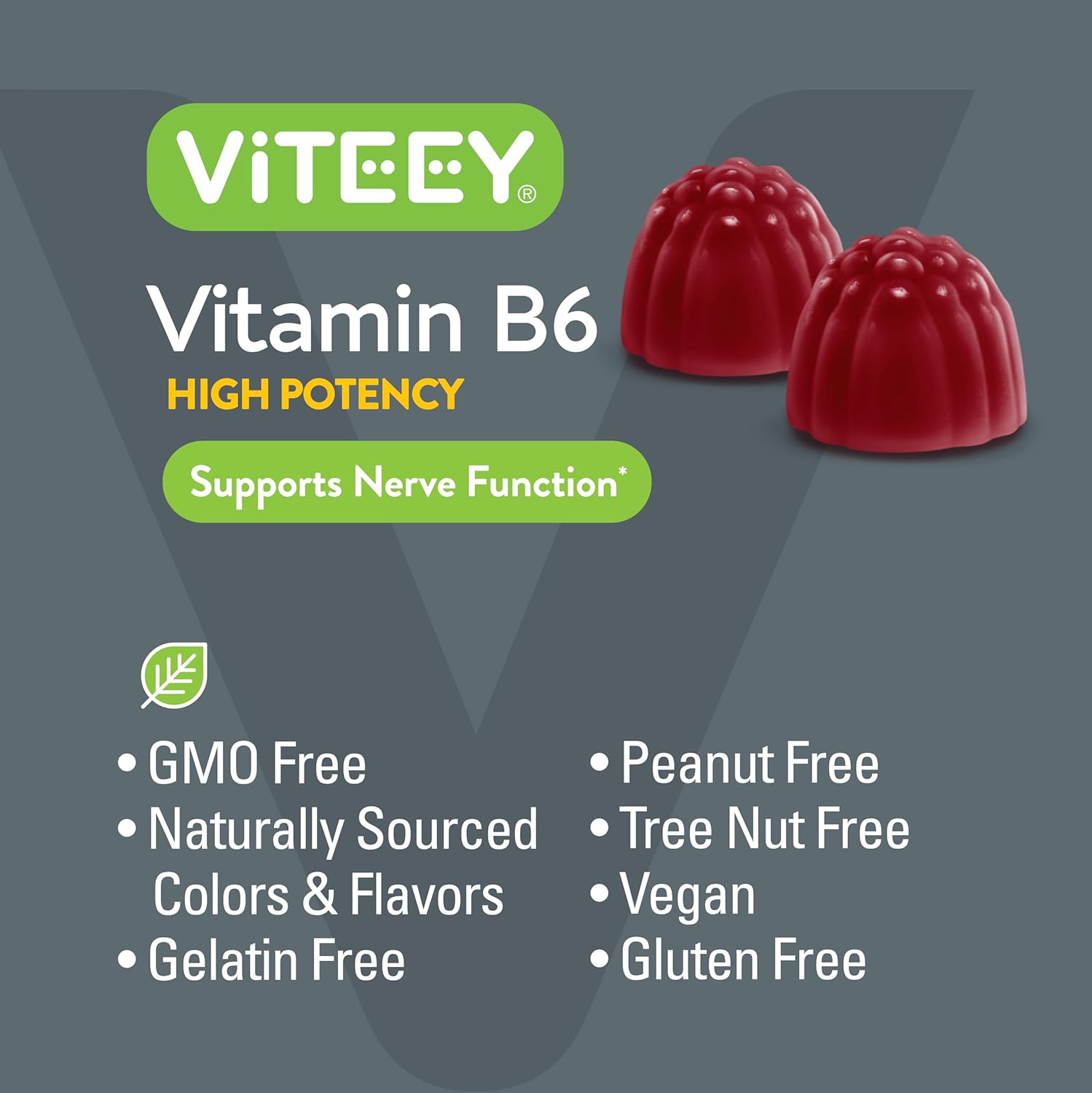 Viteey Vitamin B6 Gummies 100mg for Mood & Nerve Support - Immune Boost - Vegan & Gluten-Free Berry Flavored Gummy