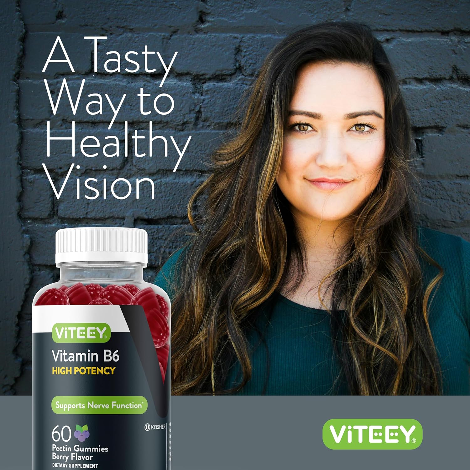 Viteey Vitamin B6 Gummies 100mg for Mood & Nerve Support - Immune Boost - Vegan & Gluten-Free Berry Flavored Gummy