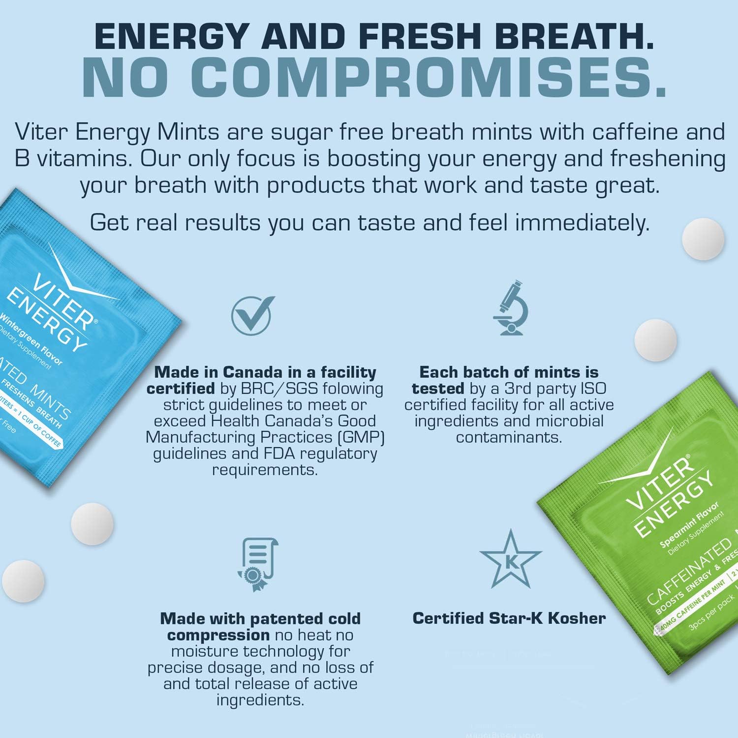 Viter Energy Caffeinated Mints Variety Pack - 3 Pieces, 40mg Caffeine, B Vitamins, Sugar Free - 5 Pack