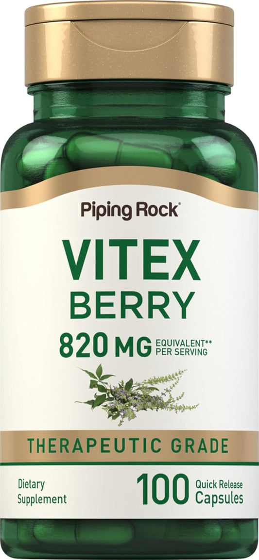 Vitex Chasteberry 820mg Supplement for Women | 100 Capsules | Fruit Extract | Non-GMO & Gluten Free | Piping Rock