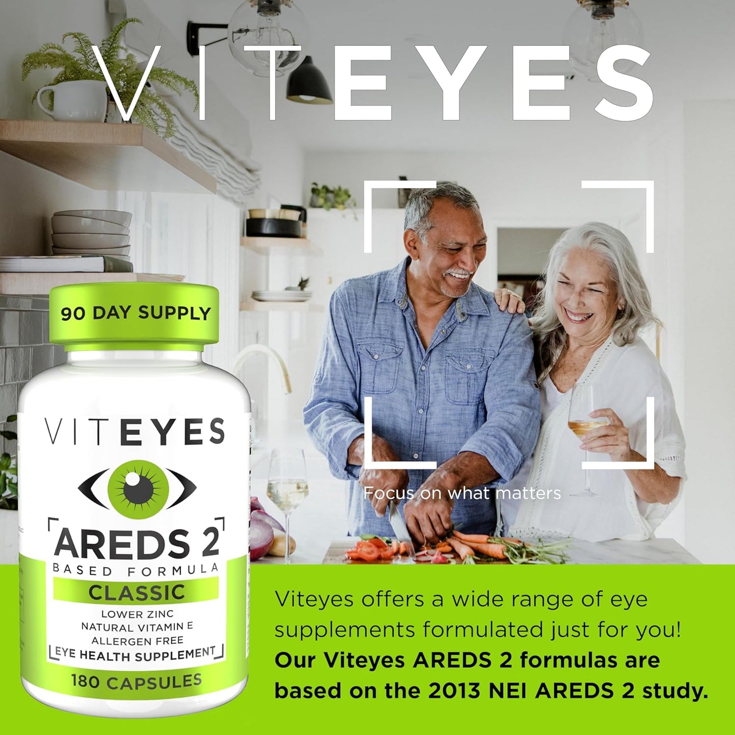 Viteyes AREDS 2 Eye Vitamins for Macular Support, Allergen Free Capsules with Natural Ingredients - 180 Ct Made in USA
