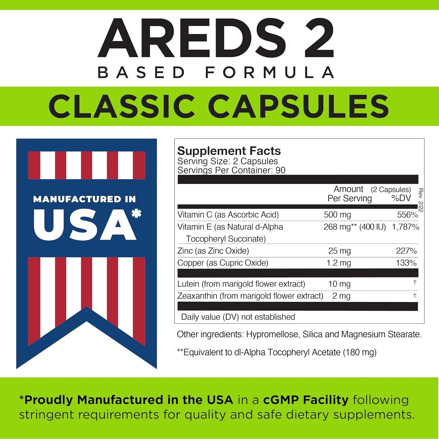 Viteyes AREDS 2 Eye Vitamins for Macular Support, Allergen Free Capsules with Natural Ingredients - 180 Ct Made in USA