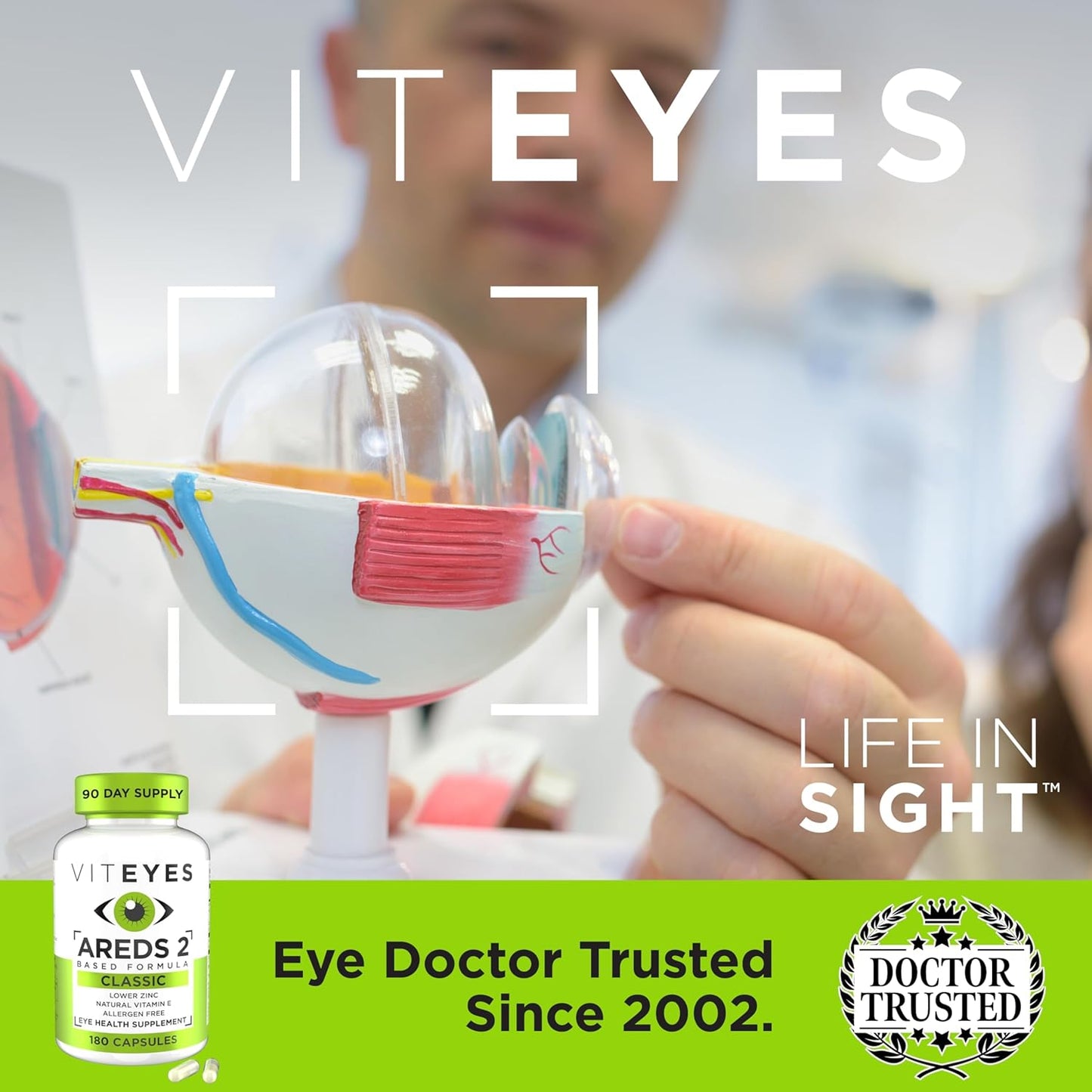 Viteyes AREDS 2 Eye Vitamins for Macular Support, Allergen Free Capsules with Natural Ingredients - 180 Ct Made in USA