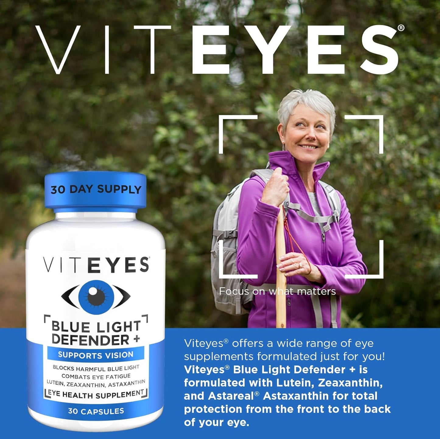 Viteyes Blue Light Defender+ Capsules, Dietary Supplement for Protecting Eyes from Harmful Blue Light, 30 Capsules