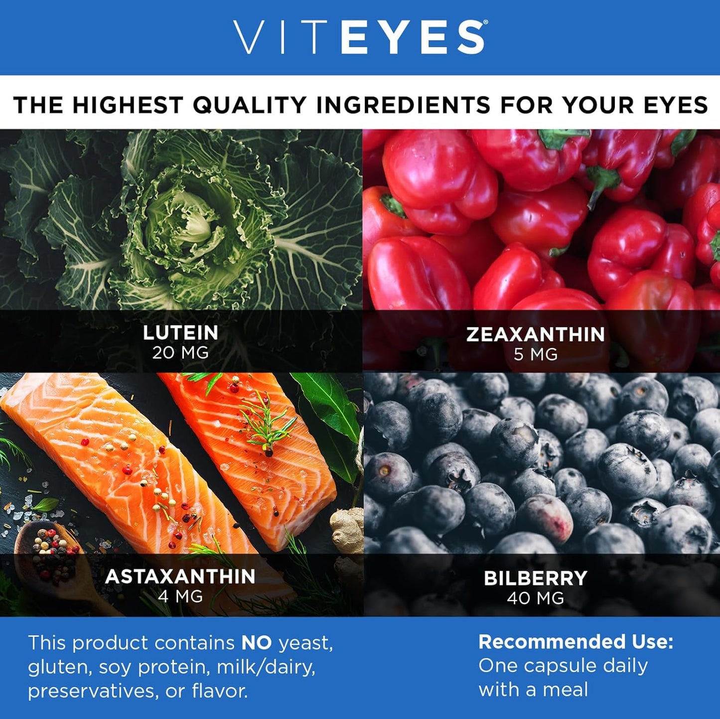 Viteyes Blue Light Defender+ Capsules, Dietary Supplement for Protecting Eyes from Harmful Blue Light, 30 Capsules