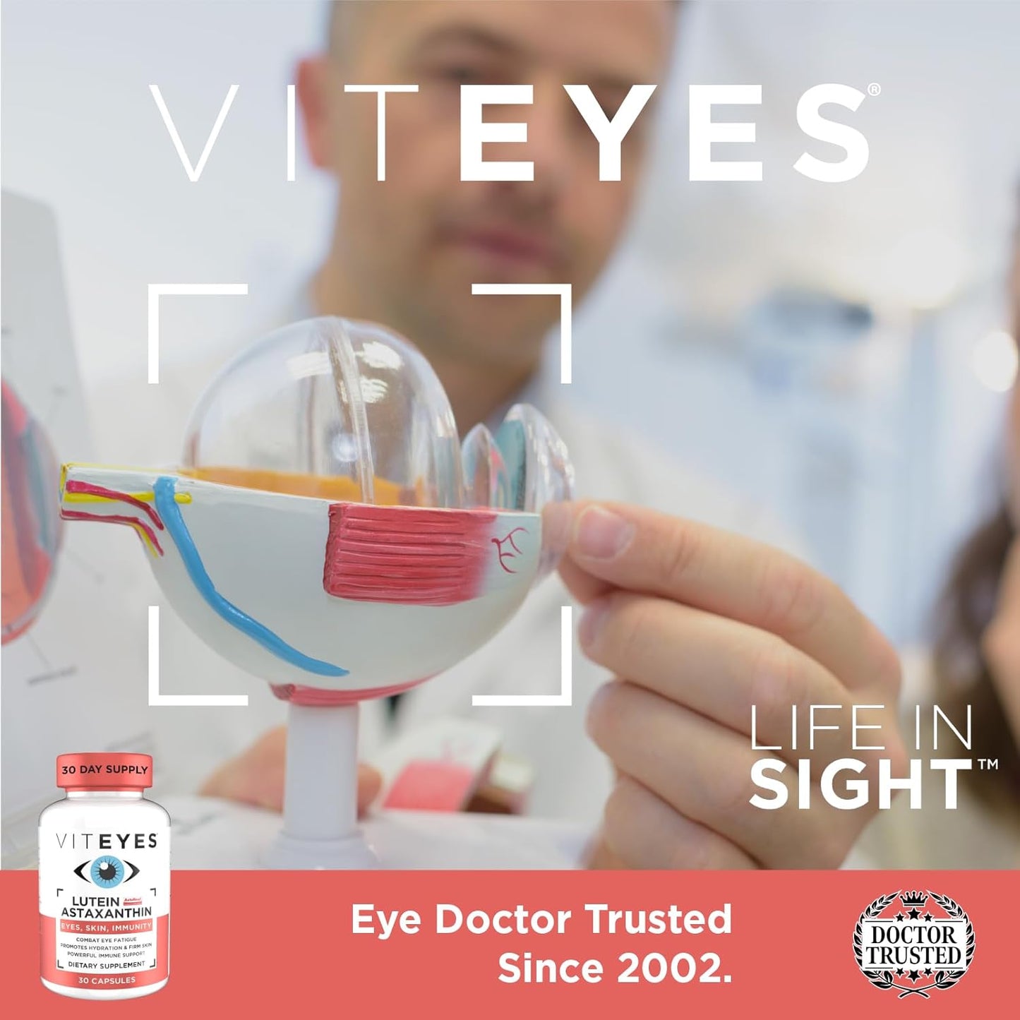 Viteyes Lutein & Astaxanthin Capsules - Eye Fatigue Relief, Skin Hydration, Blue Light Protection - 20mg Lutein, 4mg Astaxanthin - Immune Support - 30ct