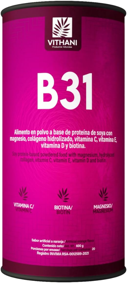 Vithani B31 Powdered Food: Soy Protein with Magnesium, Collagen, Vitamins C, E, D, Biotin