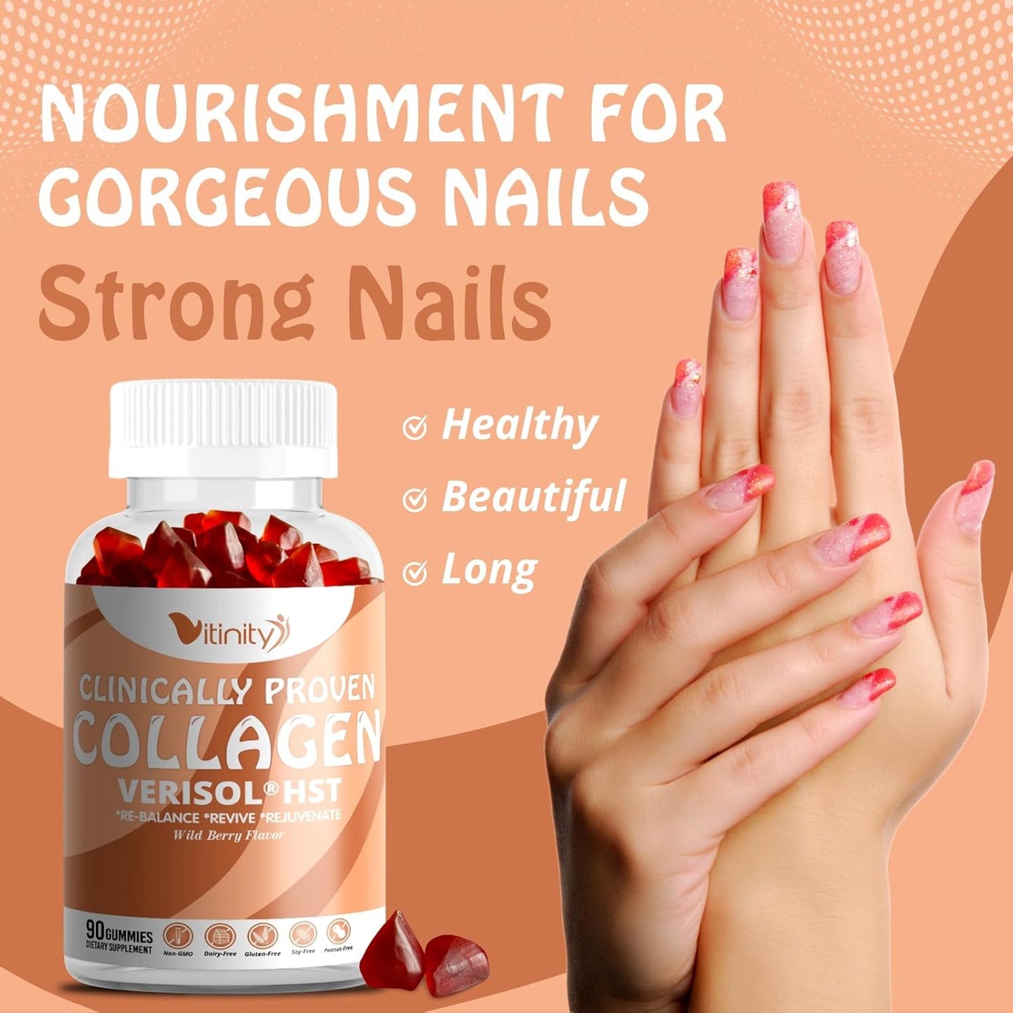 VITINITY VERISOL® Collagen Gummies with HA & Vit C - Clinically Proven Beauty Supplement for Firmer, Smoother Skin, and Reduced Cellulite - 30 Day Supply
