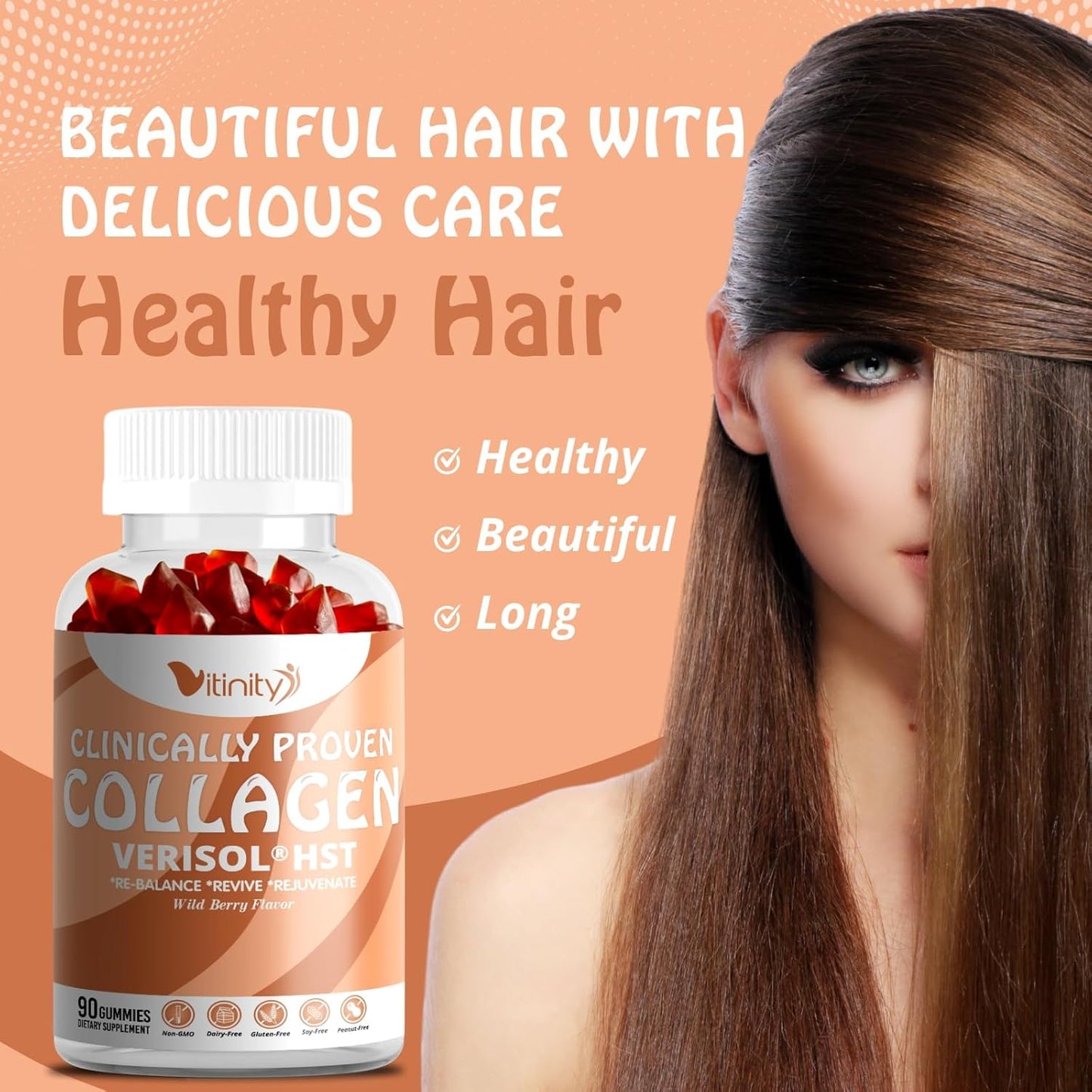 VITINITY VERISOL® Collagen Gummies with HA & Vit C - Clinically Proven Beauty Supplement for Firmer, Smoother Skin, and Reduced Cellulite - 30 Day Supply