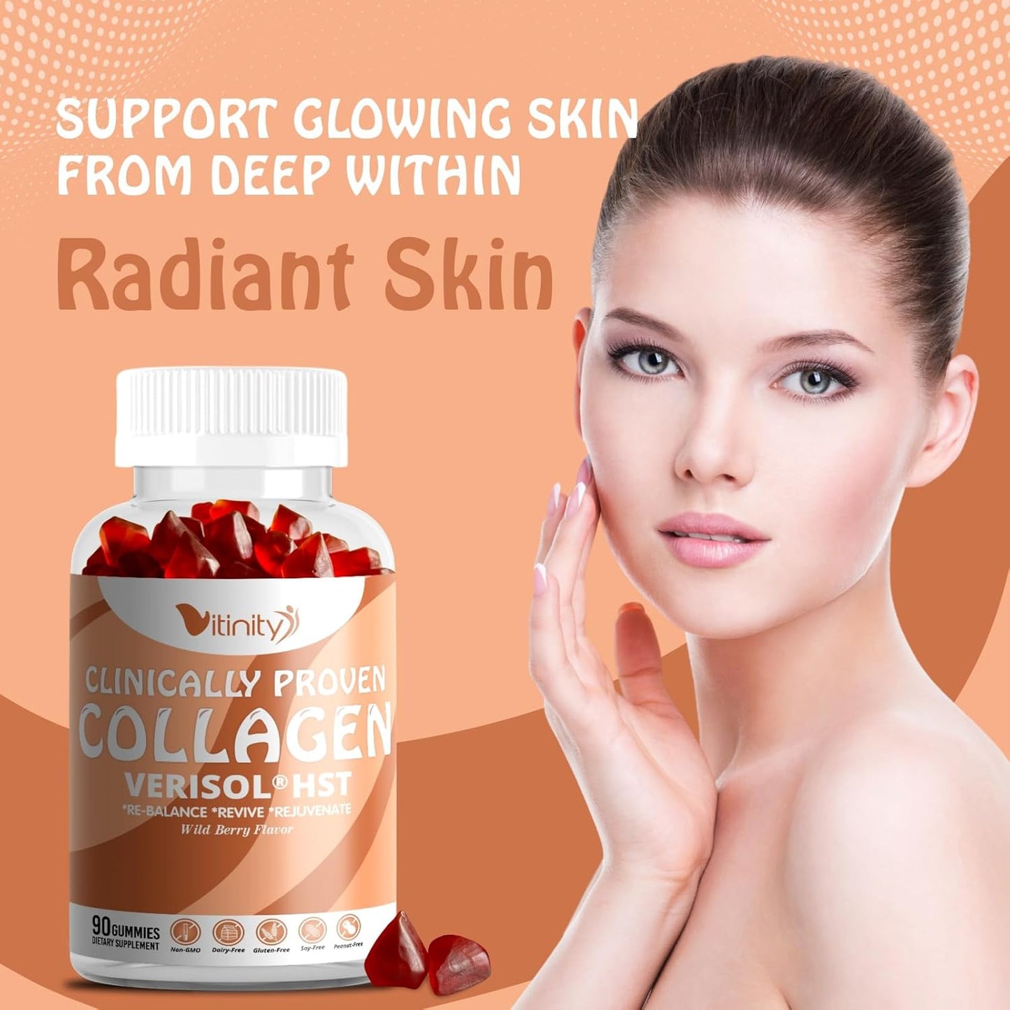 VITINITY VERISOL® Collagen Gummies with HA & Vit C - Clinically Proven Beauty Supplement for Firmer, Smoother Skin, and Reduced Cellulite - 30 Day Supply