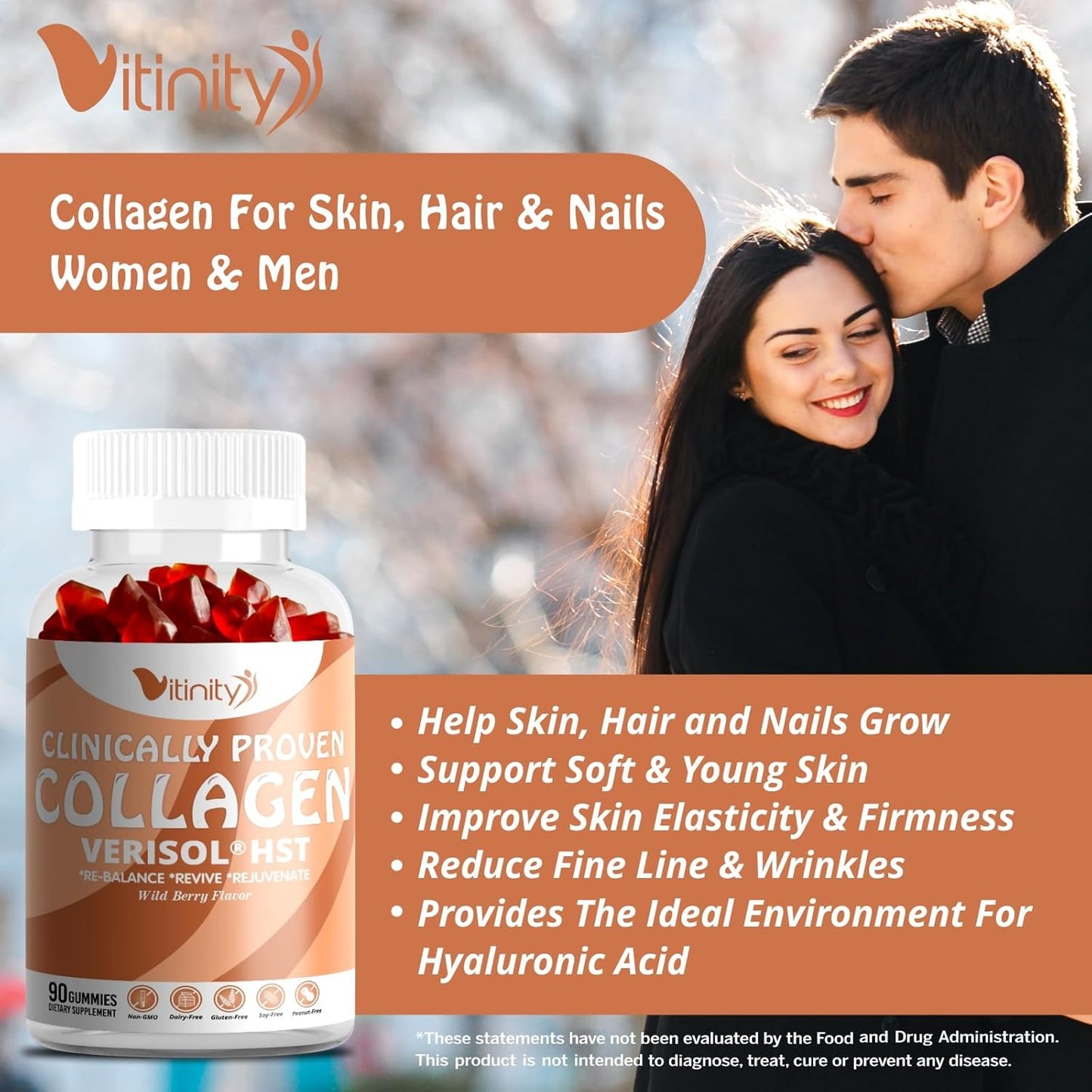 VITINITY VERISOL® Collagen Gummies with HA & Vit C - Clinically Proven Beauty Supplement for Firmer, Smoother Skin, and Reduced Cellulite - 30 Day Supply